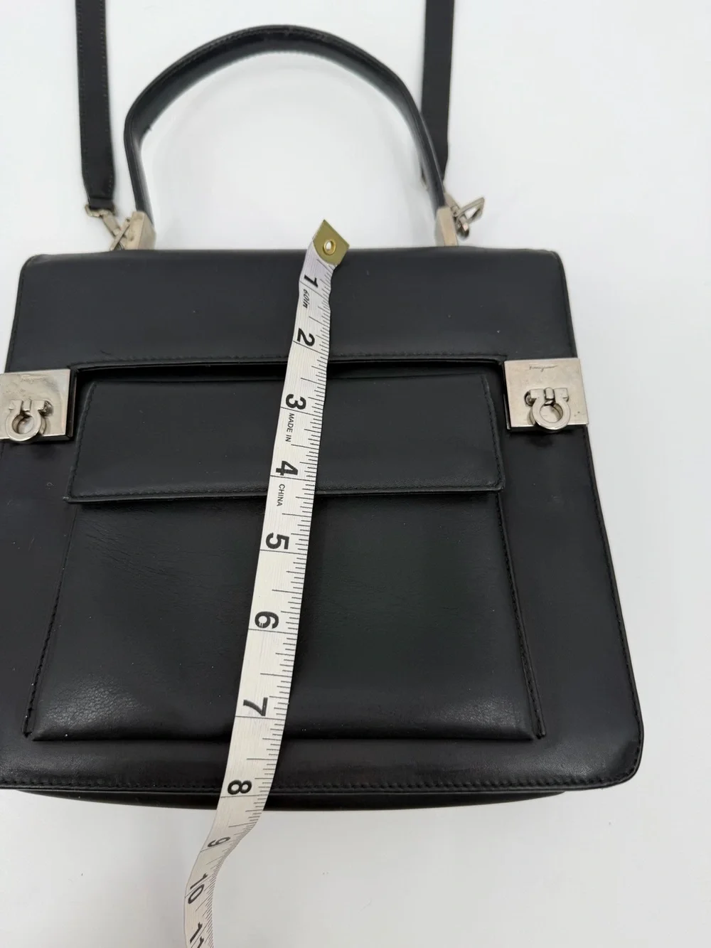 Vintage Salvatore Ferragamo Gancini Kelly Bag Black Leather Auth Papers